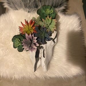 Artistic Skull with Vibrant Faux Succulents